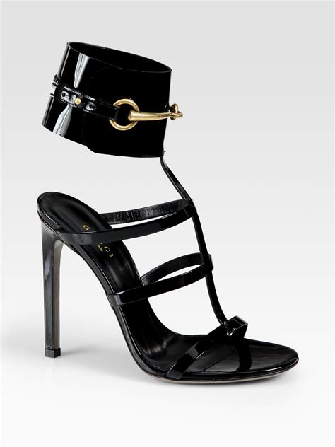 gucci black ankle wrap sandals|Gucci snakeskin sandals.